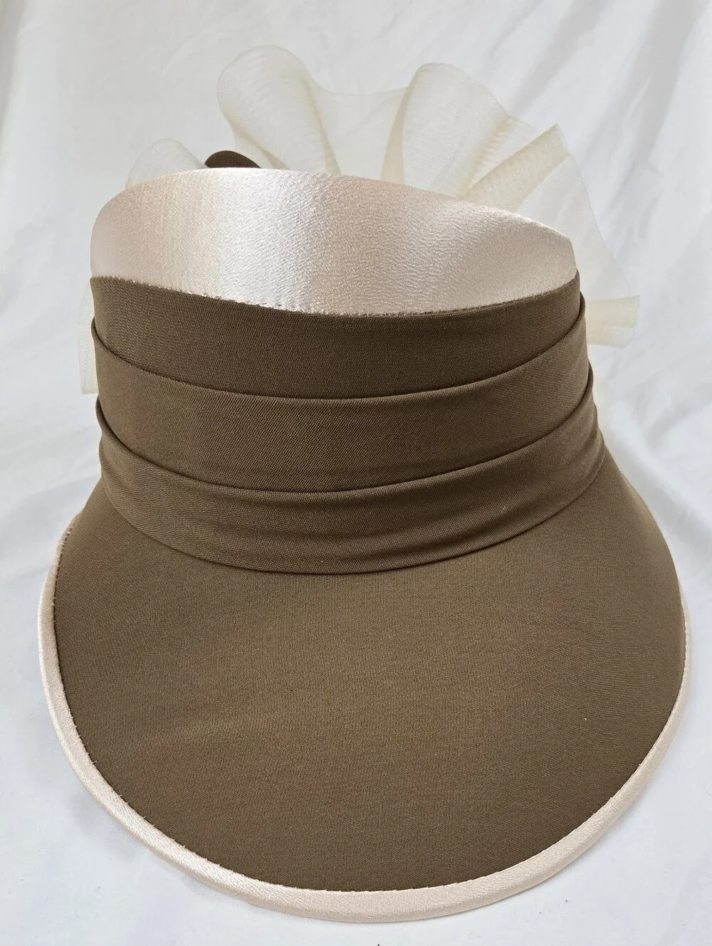 Moshita Couture Women’s Church Derby Hat Beige Brown Satin Bow Formal Hat OS